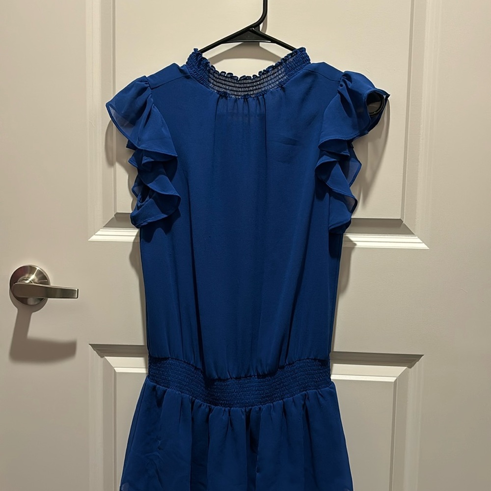 1 State Dress XS Blue Ruffle sleeves skirt collar